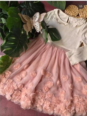 KensieGirl Pink Tulle Floral Embroidered Ruffle Fit & Flare Dress Girls 2T NWT